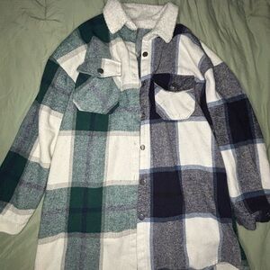 Plaid Flap Pocket Overshirt With Borg Collar